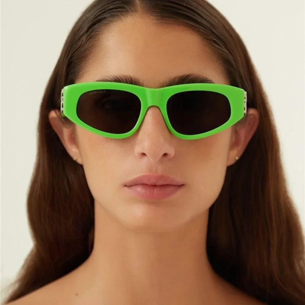 NEW BALENCIAGA GREEN AND SILVER CAT-EYE BB SUNGLASSES BB0095S 009